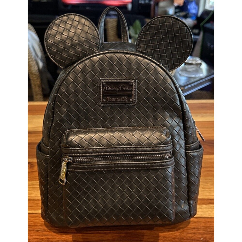 Disney Parks Mickey Mouse Woven Black Loungefly Mini Backpack Clean!